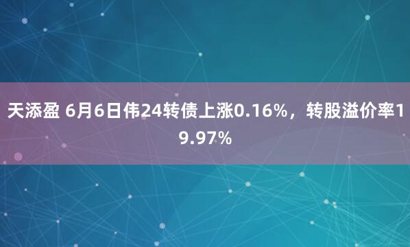 天添盈 6月6日伟24转债上涨0.16%,转股溢价率19.97%
